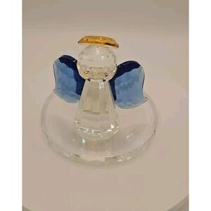 Vintage Beautiful Partylite Blue Crystal Votive Angel Candle Holder 4 1/2"